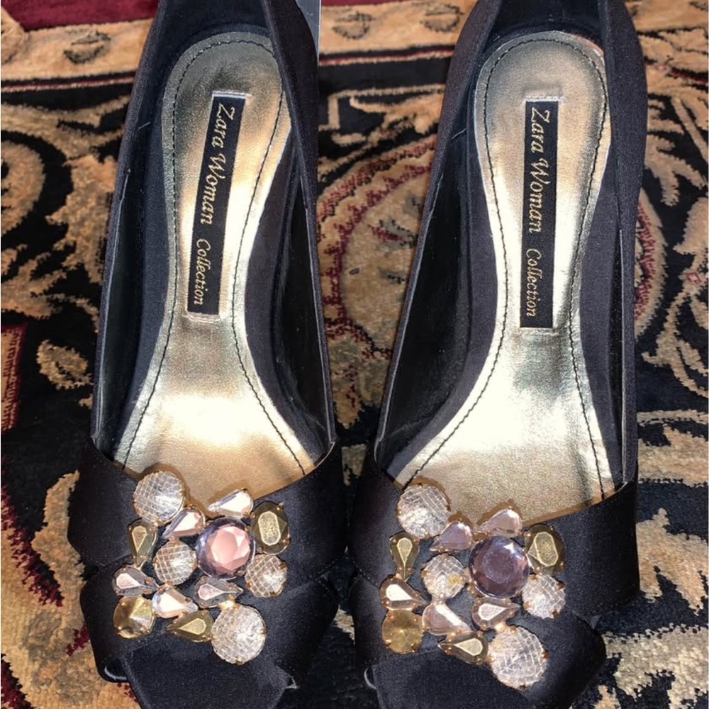 Zara Women's Black Heels with Embellishments